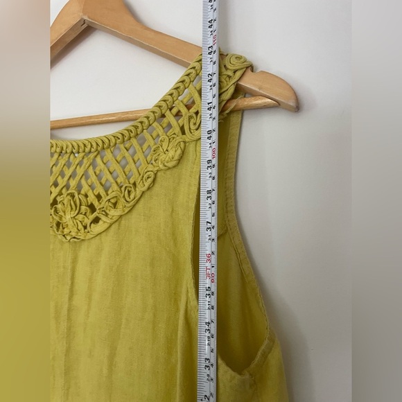 lina rigoli linen Yellow Sleeveless Asymmetrical Dress a line pockets - Picture 3 of 8